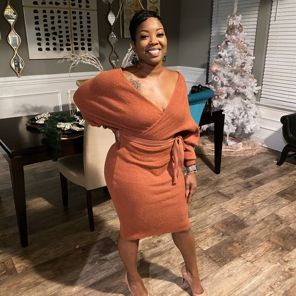 Burnt Orange Sweater Dress - Picture 1 of 3